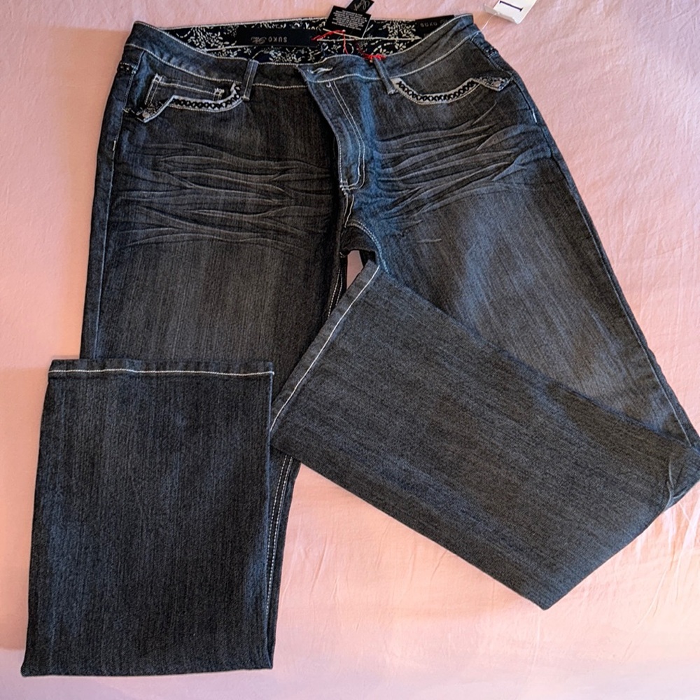 SUKO Plus blue jeans with side grommets Size 16 detailed buttons